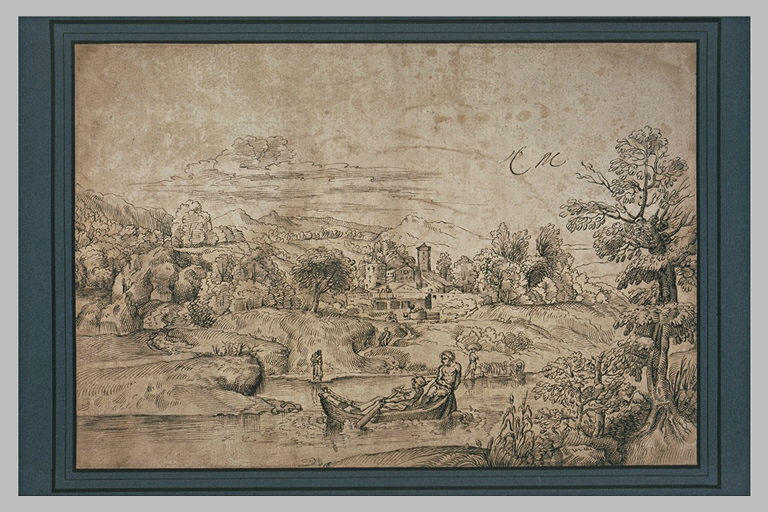 Paysage avec une barque montée par deux hommes_0