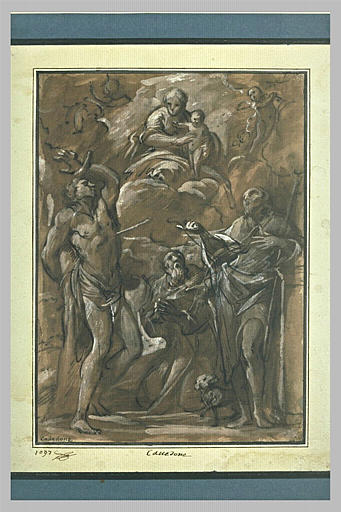Vierge en gloire apparaissant à saint Sébastien, saint Roch et un moine_0