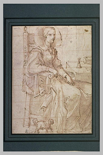 Portrait de dame assise avec un petit chien_0