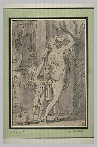 L'Amour et une femme nue vue de dos_0