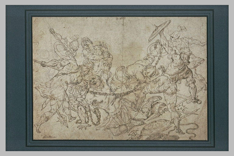 Samson pris par des chaines, entouré de soldats_0