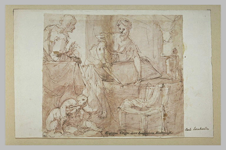 Un intérieur avec une femme, une mendiante, un enfant et un chien_0