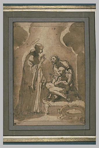 Guerison d'un malade obtenue par la prière d'un saint debout levant la main_0
