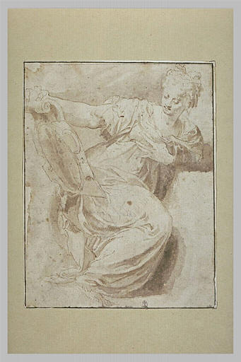 Femme assise, tournée vers la droite, se regardant dans un miroir_0