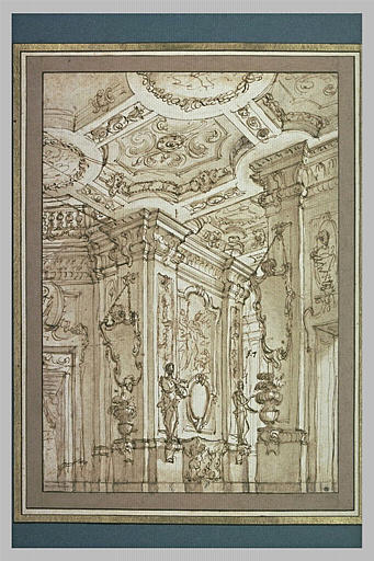 Détail d'une salle aux pilastres ornés de miroirs_0