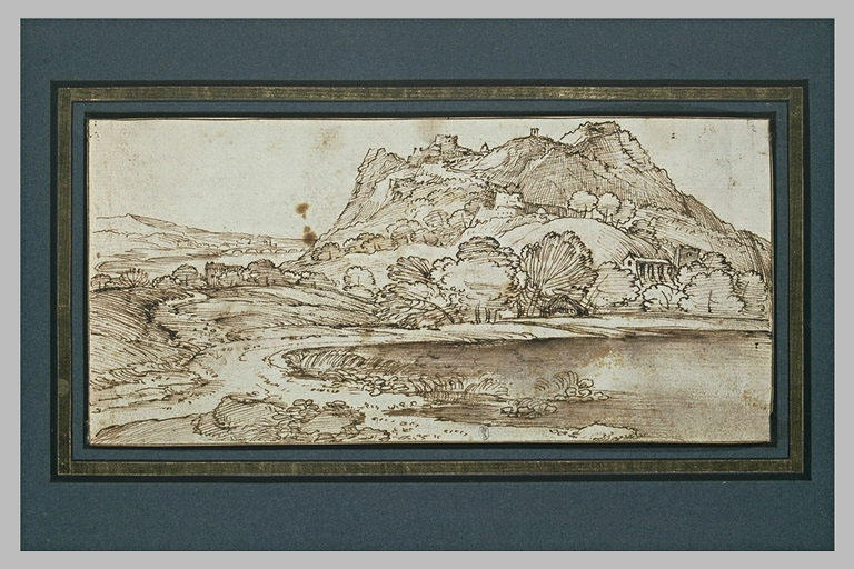 Petite montagne dans une plaine, avec un château-fort_0