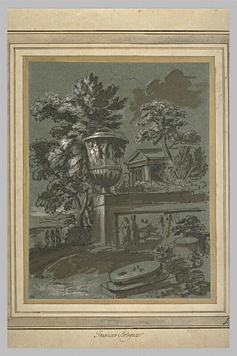 Trois figures près de ruines antiques, dans un paysage_0