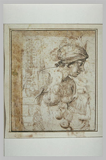 Buste de femme nue, tête couverte d'un mouchoir, et demi-figure de femme_0