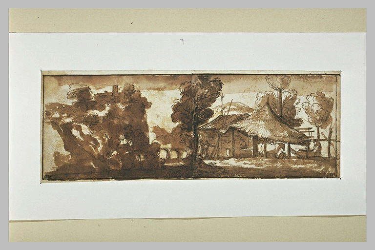 Dans un paysage montagneux, ferme et hangar de chaume_0