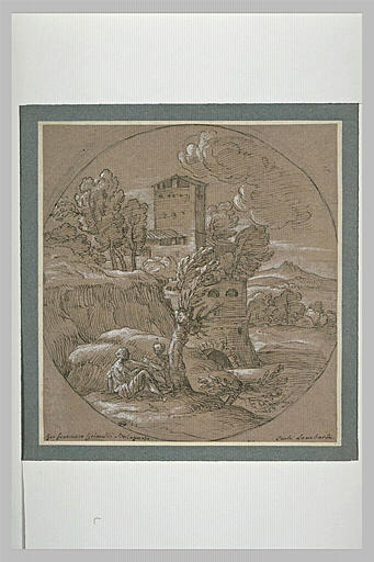 Près d'une maison-forte, deux figures discutant sous un arbre_0