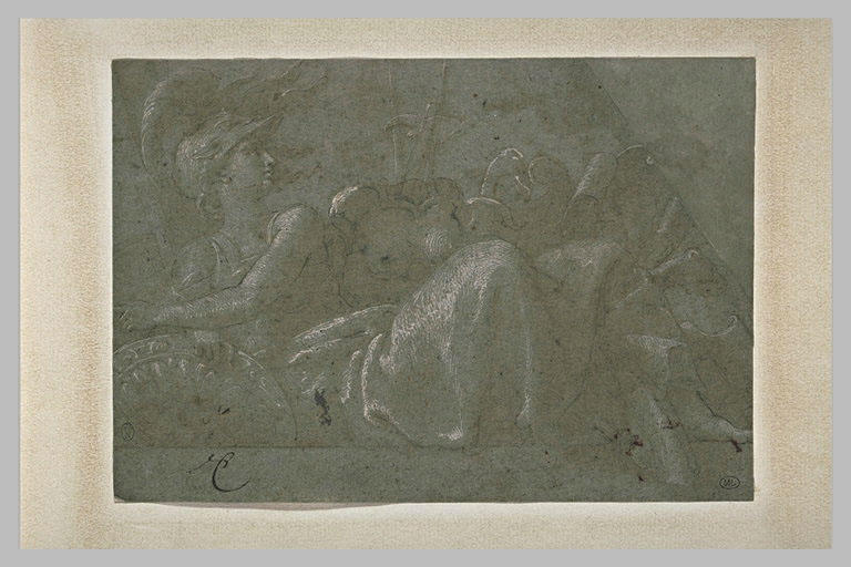 Minerve ou Bellone, assise près d'un trophée d'armes_0