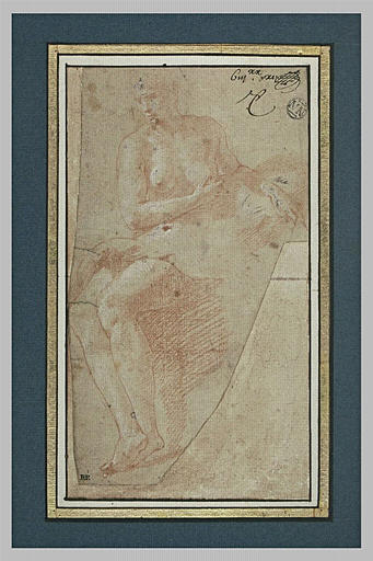Femme nue, assise de trois quarts vers la gauche, la main droite sur le sein_0
