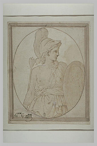 Femme guerrière, vêtue à l'antique, tenant un javelot et un bouclier_0
