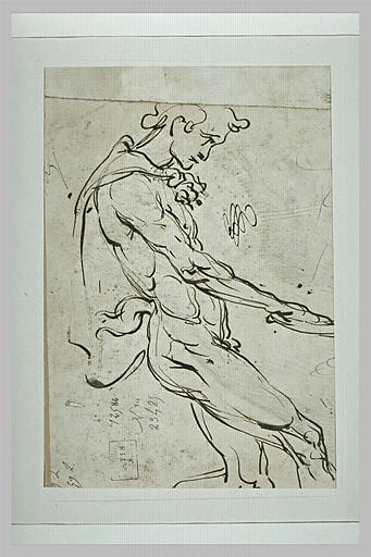 Jeune homme nu, debout, de profil vers la droite, portant un manteau_0