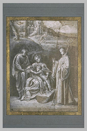 La Sainte Famille avec un saint abbé dans un paysage_0