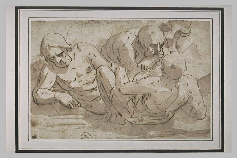 Trois hommes nus, à demi étendus_0