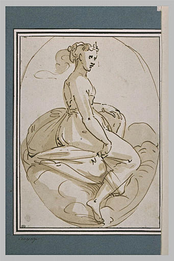 Femme, de profil, assise sur des nuages_0