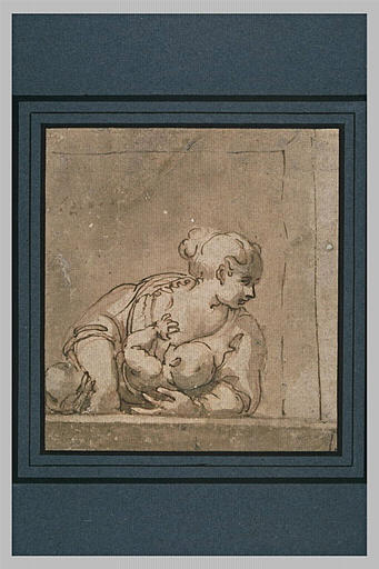Femme à un balcon, allaitant un enfant_0