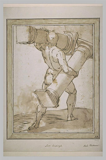 Homme nu, de dos, portant deux colonnes_0