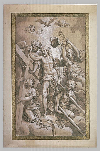 Le Christ ressuscité entouré d'anges tenant les instruments de la Passion_0