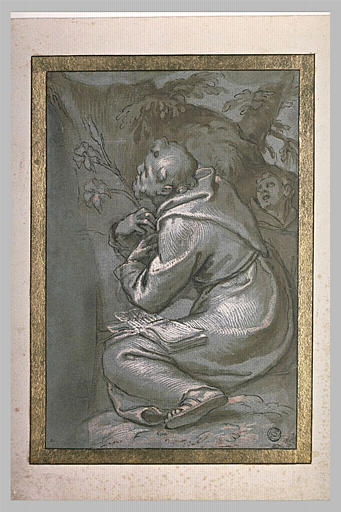 Saint Antoine de Padoue, assis à terre, un livre sur les genoux_0
