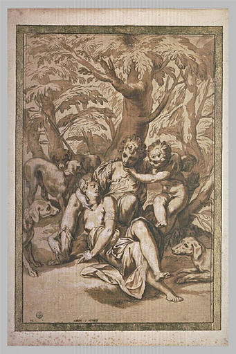 Vénus et Adonis, entourés de quatre chiens et de l'Amour_0