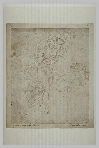 Figure d'homme ailé, debout de trois quart vers la droite ; étude de draperie_0