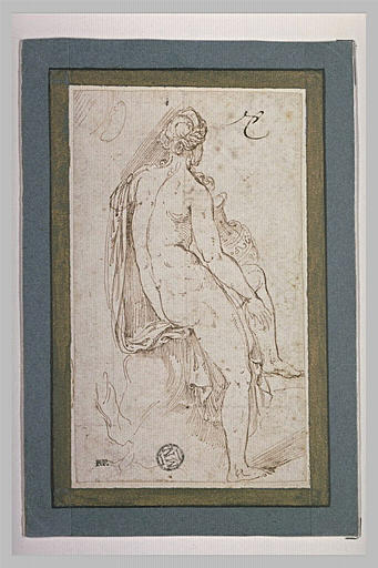 Une femme nue, assise, tournée vers la droite, vue de dos_0