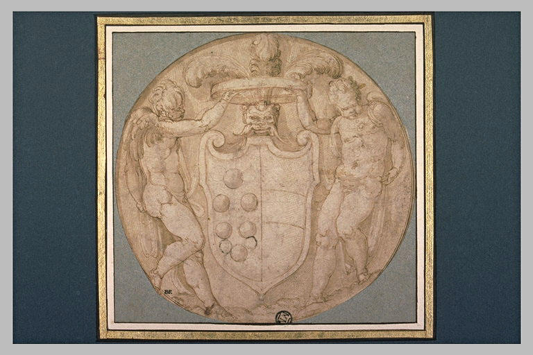 Les armes mi-partie des Médicis et d'Autriche, encadrées par deux anges_0