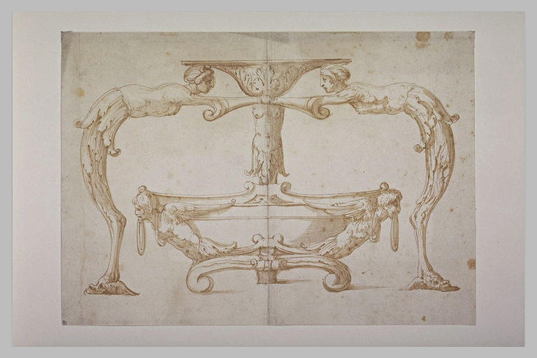 Etude d'un vase, avec trois termes féminins courbés soutenant une vasque_0