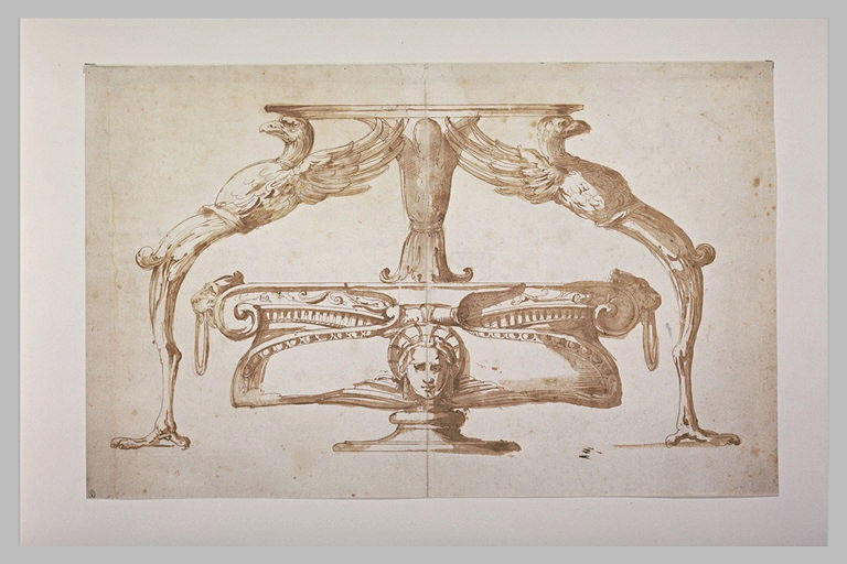 Etude d'un vase avec des termes en aigle soutenant une vasque_0