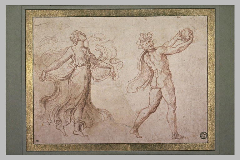 Faune nu jouant d'un instrument de musique suivi d'une bacchante dansant_0