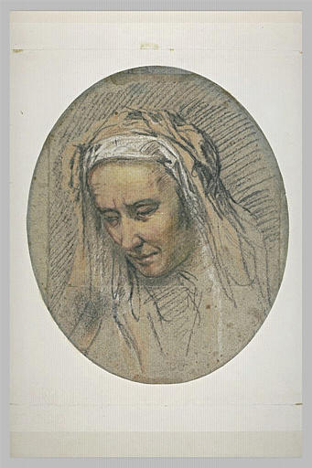 Tête de vieille femme tournée vers la gauche, regardant à terre_0