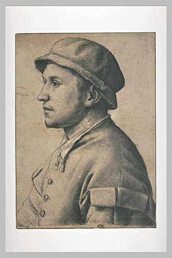 Buste de jeune homme, vu de profil, coiffé d'un bonnet_0