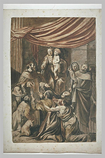 Vierge à l'enfant entourée de religieux, d'un donateur et de priants_0