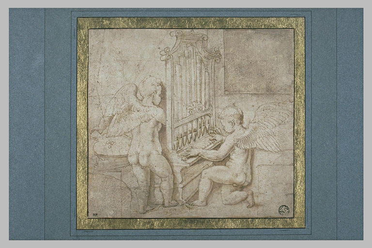 Un ange jouant de l'orgue et un autre appuyant sur un soufflet_0