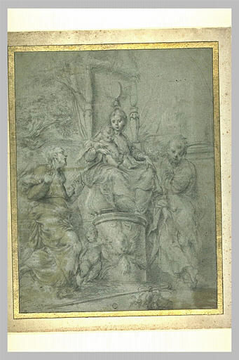 Saint Jean-Baptiste et saint Jacques adorant la Vierge à l'Enfant trônant_0
