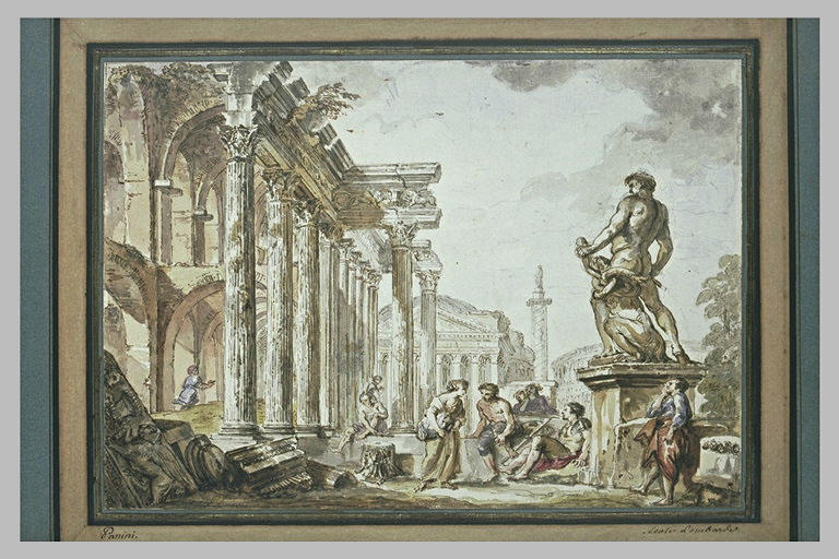 Caprice d'architecture avec le Panthéon, le Colisée, le forum de Trajan_0