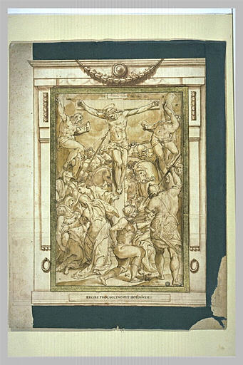 Longin donnant le coup de lance au Christ en croix entre les larrons_0