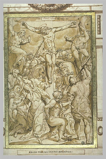 Longin donnant le coup de lance au Christ en croix entre les larrons_1