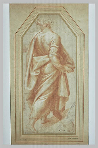 Homme drapé, marchant vers la droite, et se retournant_0