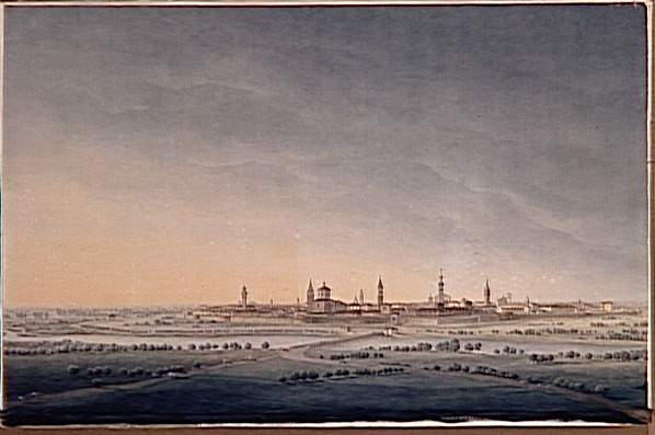 Vue de la ville de Créma le 11 mai 1796 ; La Cavalerie française somme le commandant vénitien de lui livrer l'entrée de la ville de Créma le 11 mai 1796 (autre titre)_0