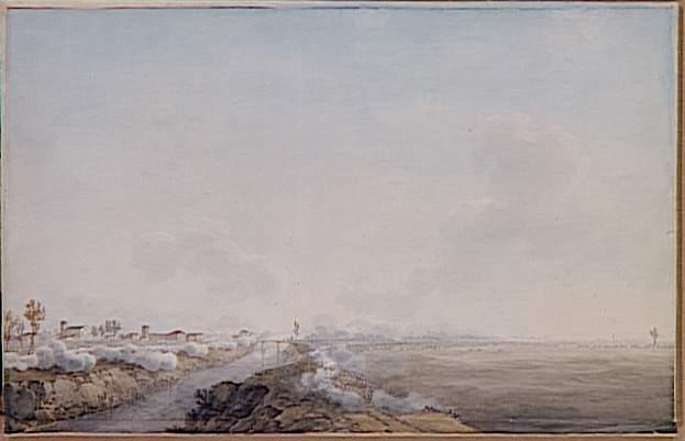 Vue des villages et pont d'Arcole le 15 novembre 1796 ; Le Général Bonaparte s'élançant sur le pont d'Arcole à la tête de ses troupes en vue du village , 15 novembre 1796 (autre titre)_0
