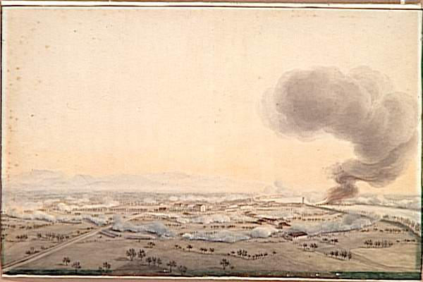 Vue du bourg d'Anghiari, rive droite de l'Adige, le 14 janvier 1797 ; La division Augereau attaquant la colonne du général Provera après avoir passé l'Adige en vue du bourg d'Anghiari pour se porter sur Mantone- 14 janvier 1797 (autre titre)_0