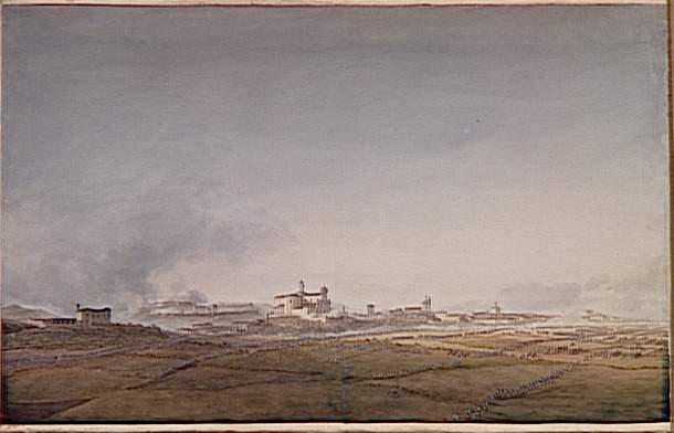 Vue du bourg et du château de Castiglione le 3 août 1796 ; Première attaque de la division Augereau contre l'avant-garde des autricihiens en vue des bourgs et château de Castiglione le 3 aoùt 1796 (autre titre)_0
