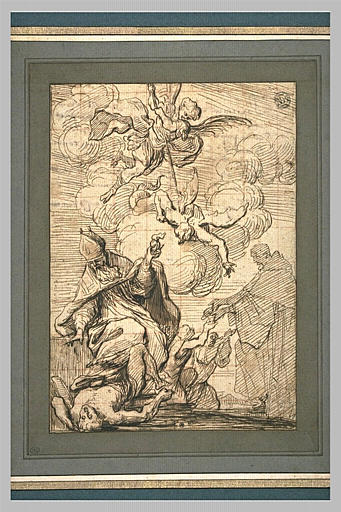 Saint Augustin, saint Benoît faisant l'aumône, saint Michel et le démon_0