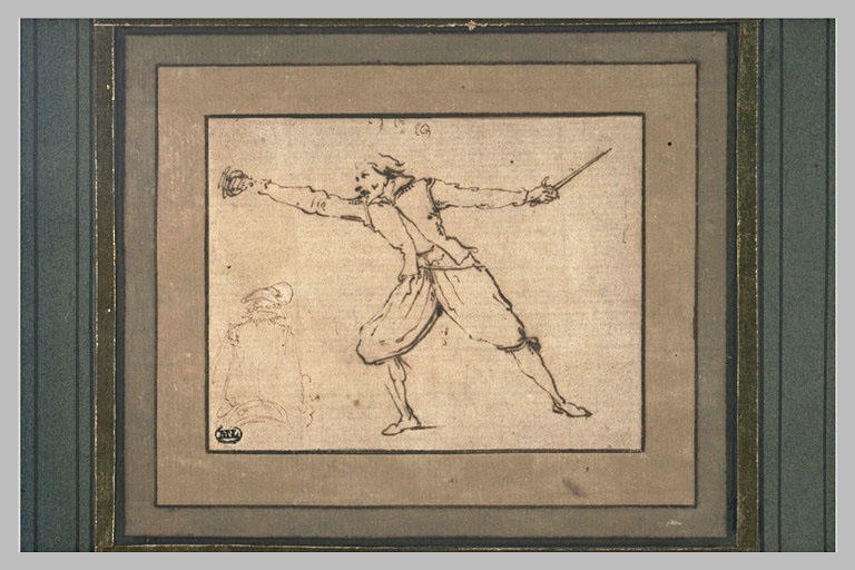 Un escrimeur se fendant à gauche ; croquis d'un homme assis_0