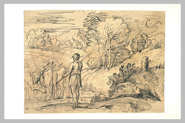 Paysage avec un bouvier et trois boeufs_0