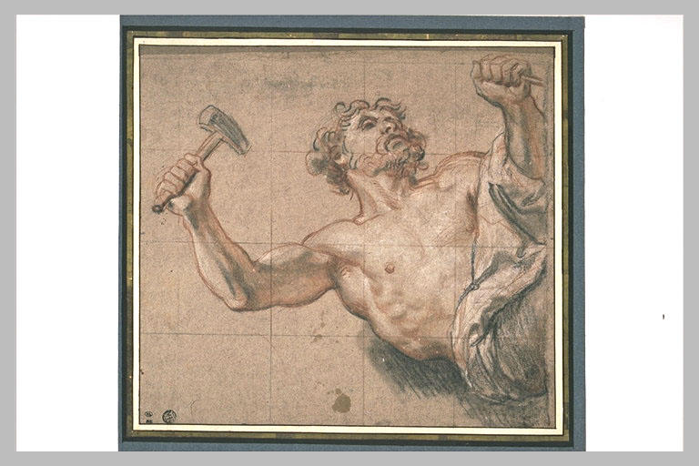 Homme, en buste, frappant d'un marteau un ciselet : Cyclope_0