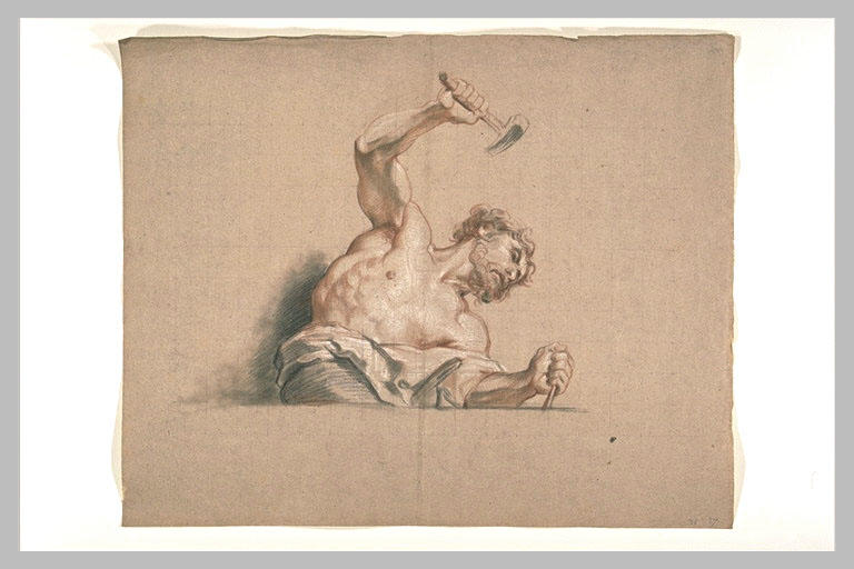Un cyclope, en buste, frappant d'un marteau un ciselet_0